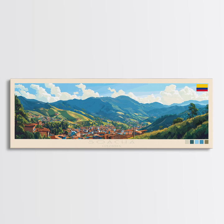 Soacha, Colombia Panoramic Travel Poster Canvas Print, Soacha, Colombia Painting, Colombia Art, Soacha Travel Art, Guest Room Painting