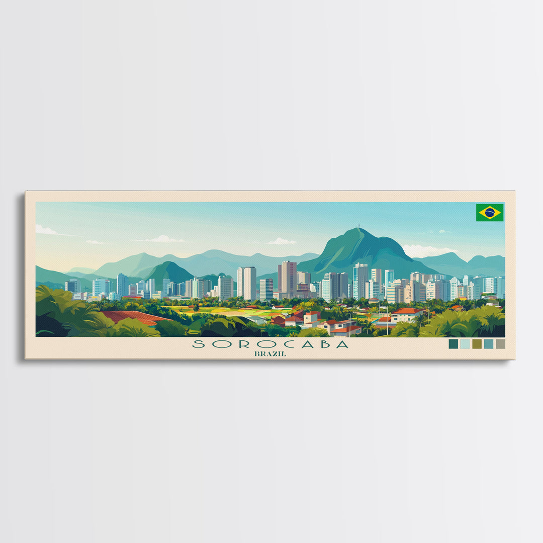 Sorocaba, Brazil Panoramic Travel Poster Canvas Print, Sorocaba, Brazil Painting, Brazil Art, Sorocaba Travel Art, Guest Room Painting