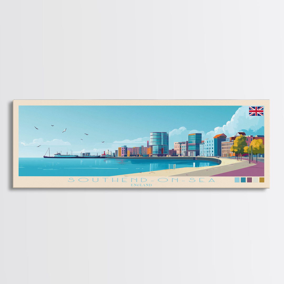 Southend-on-Sea, England Panoramic Travel Poster Canvas Print, Southend-on-Sea, England Painting, England Art, Southend-on-Sea Panoramic Travel Art, Travel Painting