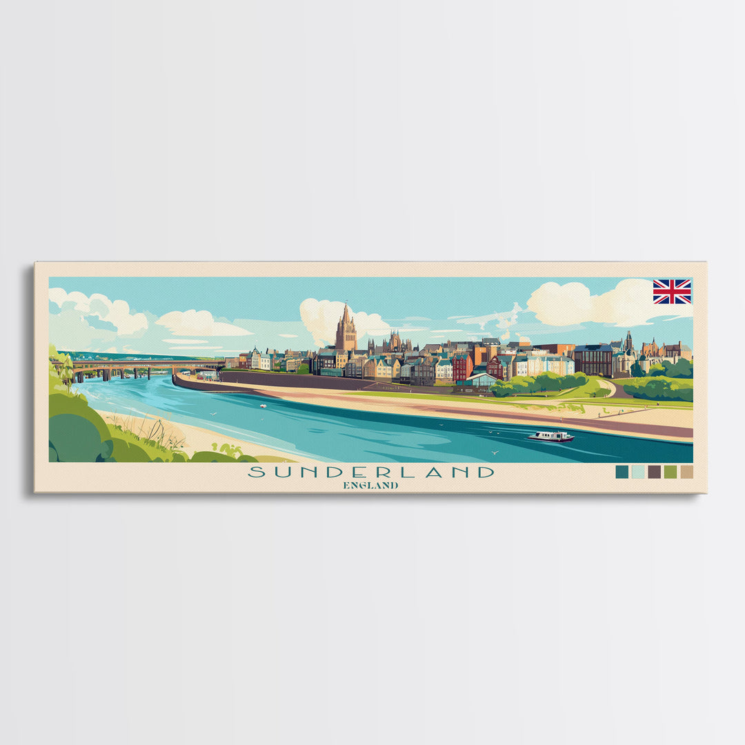 Sunderland, England Panoramic Travel Poster Canvas Print, Sunderland, England Painting, England Art, Sunderland Travel Art, Guest Room Painting