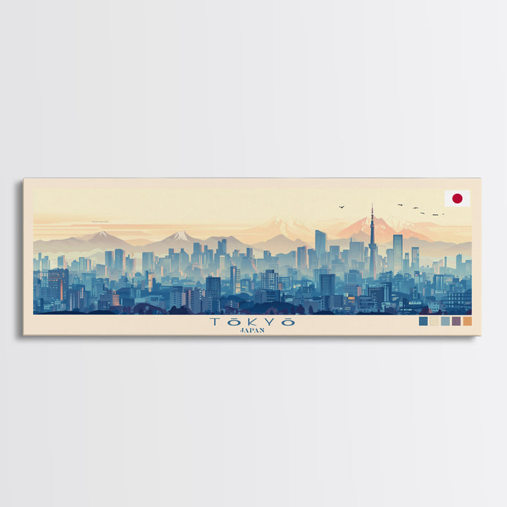 Tōkyō, Japan Panoramic Travel Poster Canvas Print, Tōkyō, Japan Painting, Japan Art, Tōkyō Travel Art, Living Room Painting