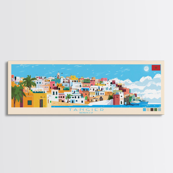 Tangier, Morocco Panoramic Travel Poster Canvas Print, Tangier, Morocco Painting, Morocco Art, Tangier Panoramic Travel Art, Travel Painting