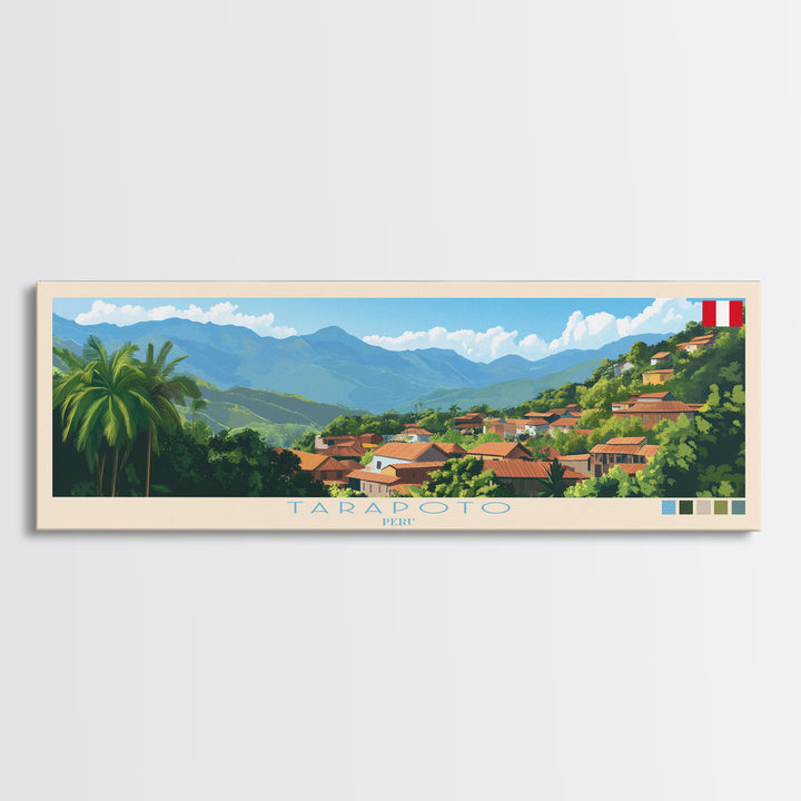 Tarapoto, Peru Panoramic Travel Poster Canvas Print, Tarapoto, Peru Painting, Peru Art, Tarapoto Travel Art, Guest Room Painting