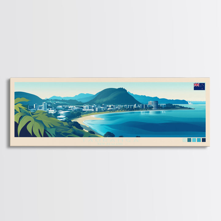 Tauranga, New Zealand Travel Poster Panoramic Canvas Print, Tauranga, New Zealand Painting, New Zealand Art, Tauranga Travel Art, Guest Room Painting