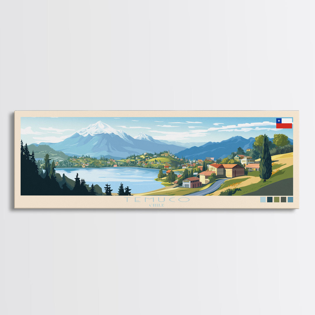 Temuco, Chile Panoramic Travel Poster Canvas Print, Temuco, Chile Painting, Chile Art, Temuco Travel Art, Living Room Painting