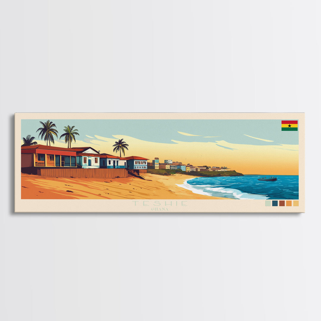 Teshie, Ghana Travel Poster Panoramic Canvas Print, Teshie, Ghana Painting, Ghana Art, Teshie Travel Art, Guest Room Painting