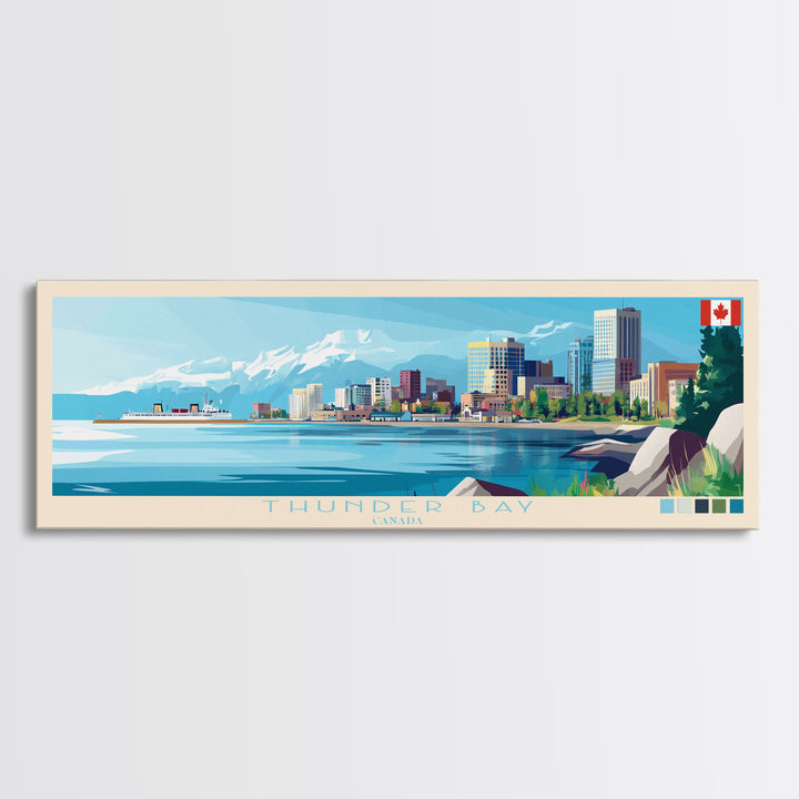 Thunder Bay, Canada Panoramic Travel Poster Canvas Print, Thunder Bay, Canada Painting, Canada Art, Thunder Bay Travel Art, Guest Room Painting