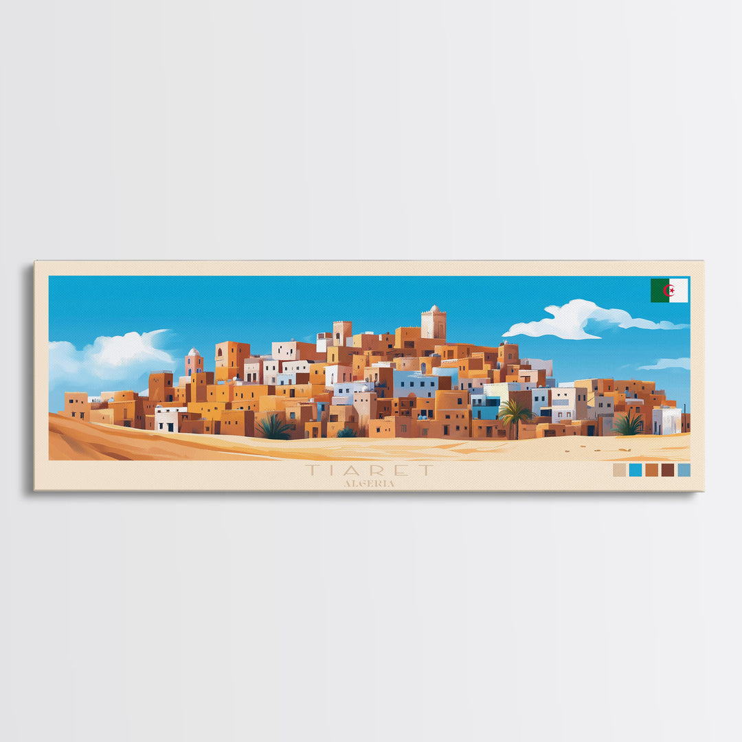 Tiaret, Algeria Panoramic Travel Poster Canvas Print, Tiaret, Algeria Painting, Algeria Art, Tiaret Panoramic Travel Art, Travel Painting