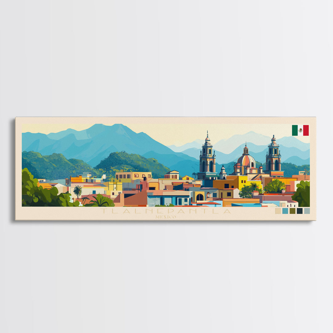 Tlalnepantla, Mexico Travel Poster Panoramic Canvas Print, Tlalnepantla, Mexico Painting, Mexico Art, Tlalnepantla Travel Art, Guest Room Painting