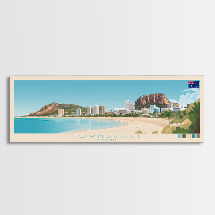 Townsville, Australia Panoramic Travel Poster Canvas Print, Townsville, Australia Painting, Australia Art, Townsville Panoramic Travel Art, Travel Painting