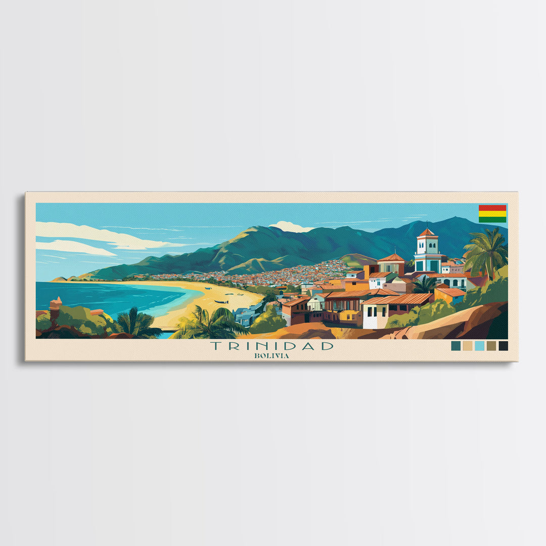 Trinidad, Bolivia Panoramic Travel Poster Canvas Print, Trinidad, Bolivia Painting, Bolivia Art, Trinidad Travel Art, Guest Room Painting