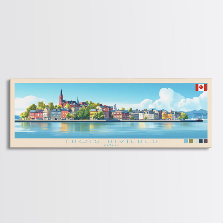 Trois-Rivieres, Canada Panoramic Travel Poster Canvas Print, Trois-Rivieres, Canada Painting, Canada Art, Trois-Rivieres Panoramic Travel Art, Travel Painting