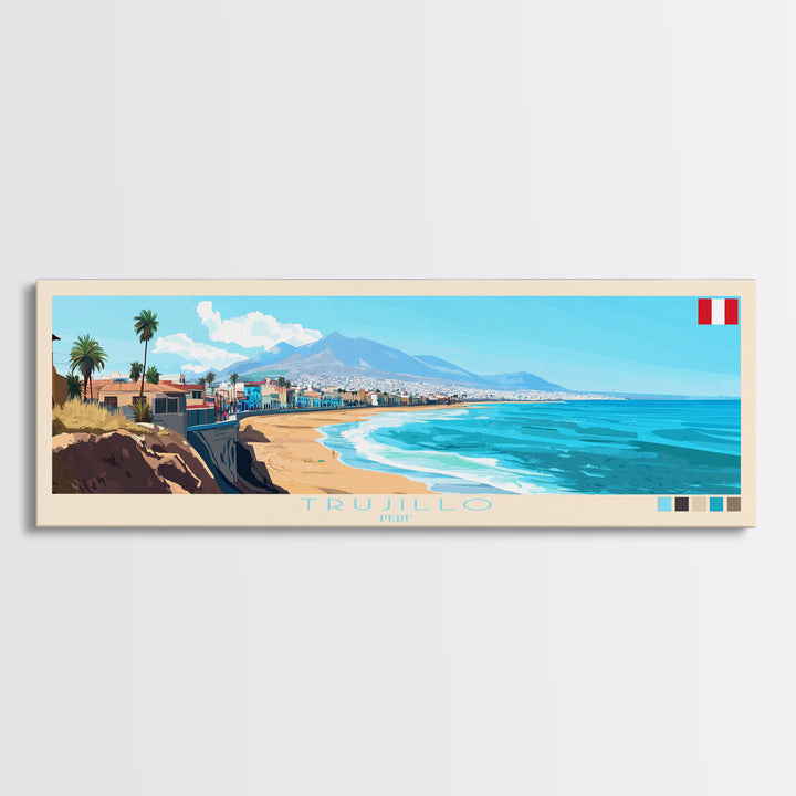 Trujillo, Peru Panoramic Travel Poster Canvas Print, Trujillo, Peru Painting, Peru Art, Trujillo Travel Art, Guest Room Painting