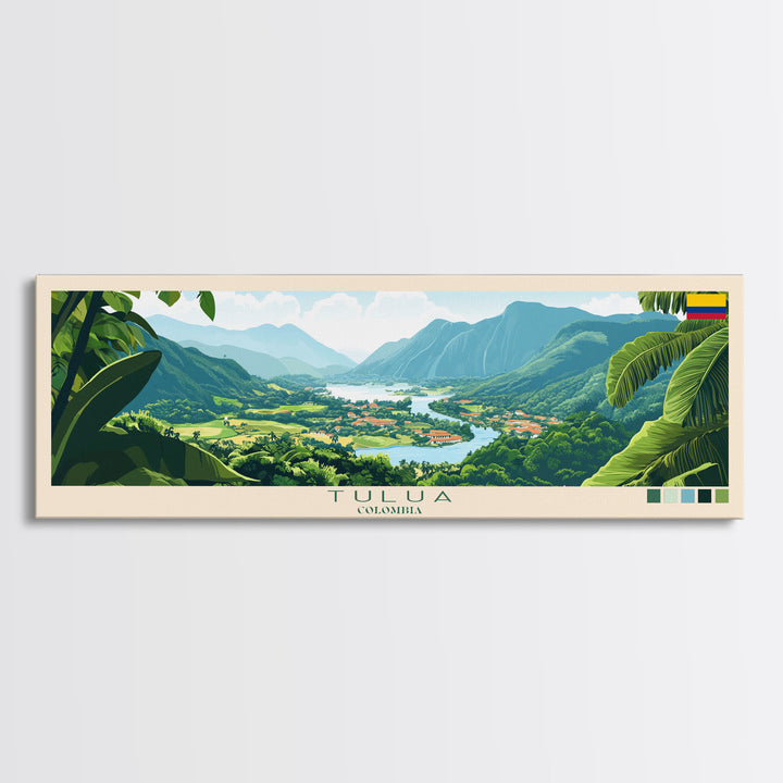 Tulua, Colombia Travel Poster Panoramic Canvas Print, Tulua, Colombia Painting, Colombia Art, Tulua Travel Art, Guest Room Painting