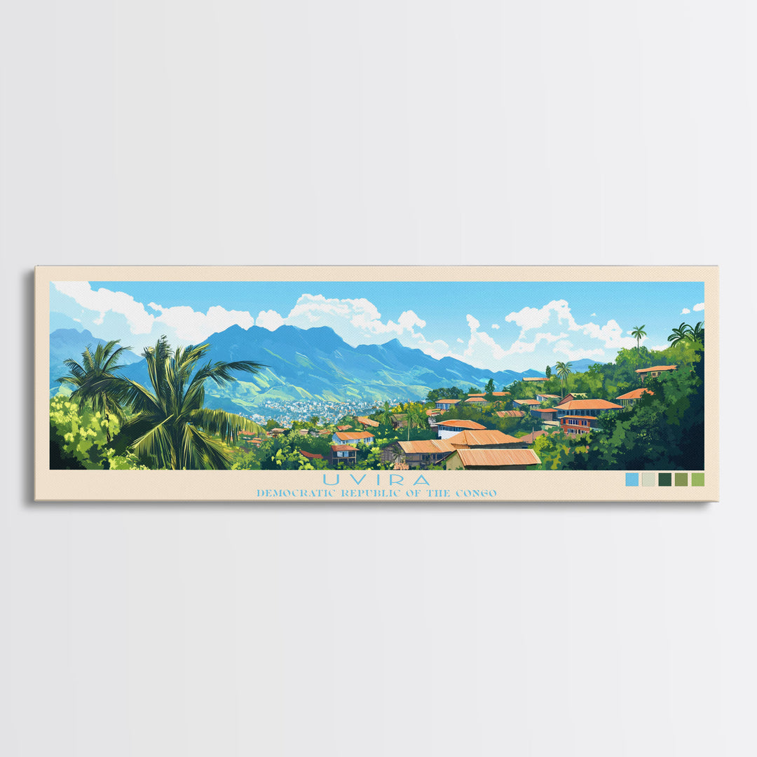 Uvira, Congo Travel Poster Panoramic Canvas Print, Uvira, Congo Painting, Congo Art, Uvira Travel Art, Guest Room Painting