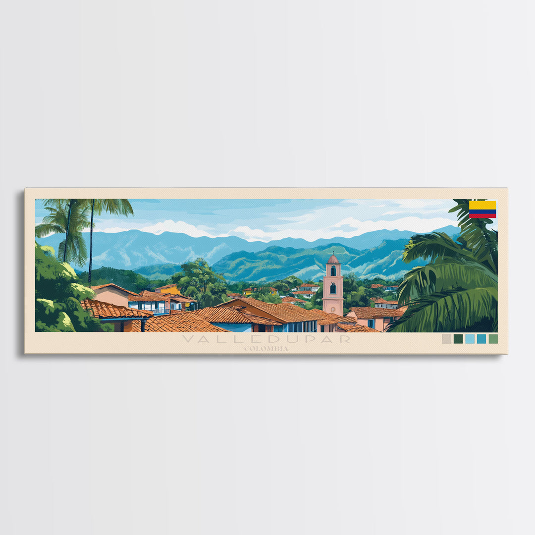 Valledupar, Colombia Travel Poster Panoramic Canvas Print, Valledupar, Colombia Painting, Colombia Art, Valledupar Travel Art, Guest Room Painting