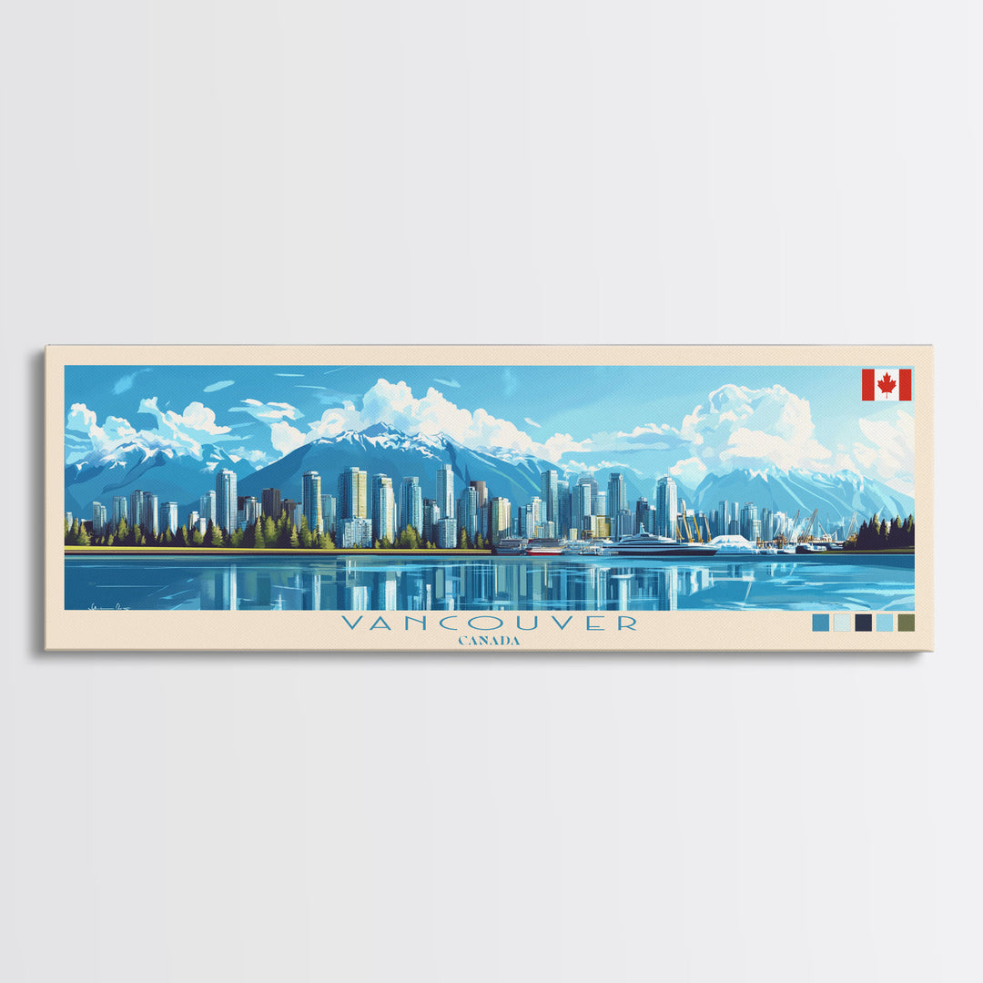 Vancouver, Canada Panoramic Travel Poster Canvas Print, Vancouver, Canada Painting, Canada Art, Vancouver Travel Art, Guest Room Painting