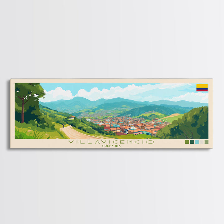 Villavicencio, Colombia Travel Poster Panoramic Canvas Print, Villavicencio, Colombia Painting, Colombia Art, Villavicencio Travel Art, Guest Room Painting