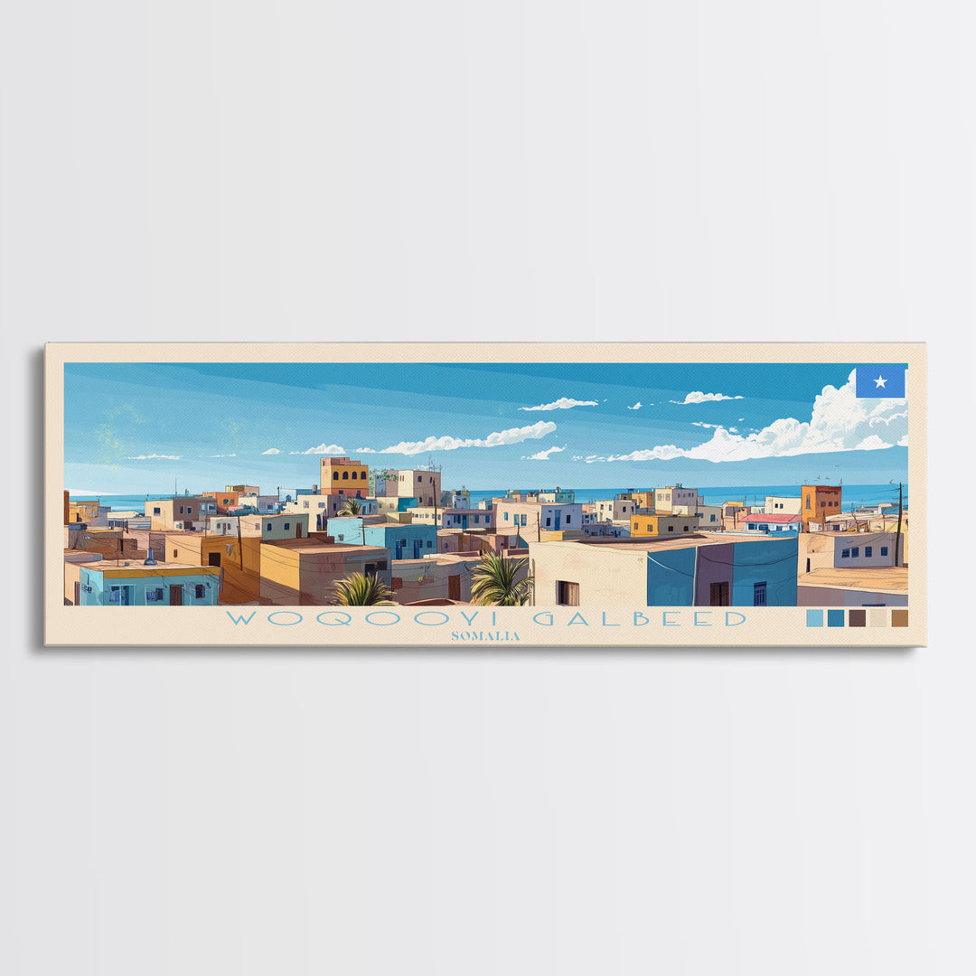 Woqooyi Galbeed, Somalia Panoramic Travel Poster Canvas Print, Woqooyi Galbeed, Somalia Painting, Somalia Art, Woqooyi Galbeed Panoramic Travel Art, Travel Painting