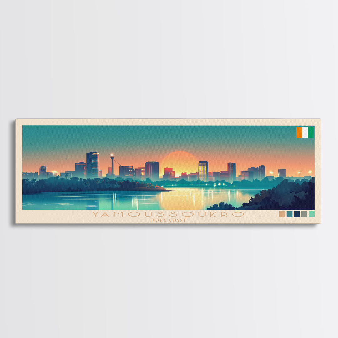 Yamoussoukro, Ivory Coast Travel Poster Panoramic Canvas Print, Yamoussoukro, Ivory Coast Painting, Ivory Coast Art, Yamoussoukro Travel Art, Guest Room Painting