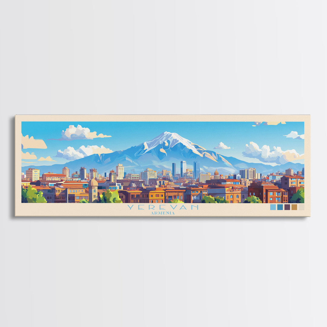 Yerevan, Armenia Panoramic Travel Poster Canvas Print, Yerevan, Armenia Painting, Armenia Art, Yerevan Travel Art, Guest Room Painting