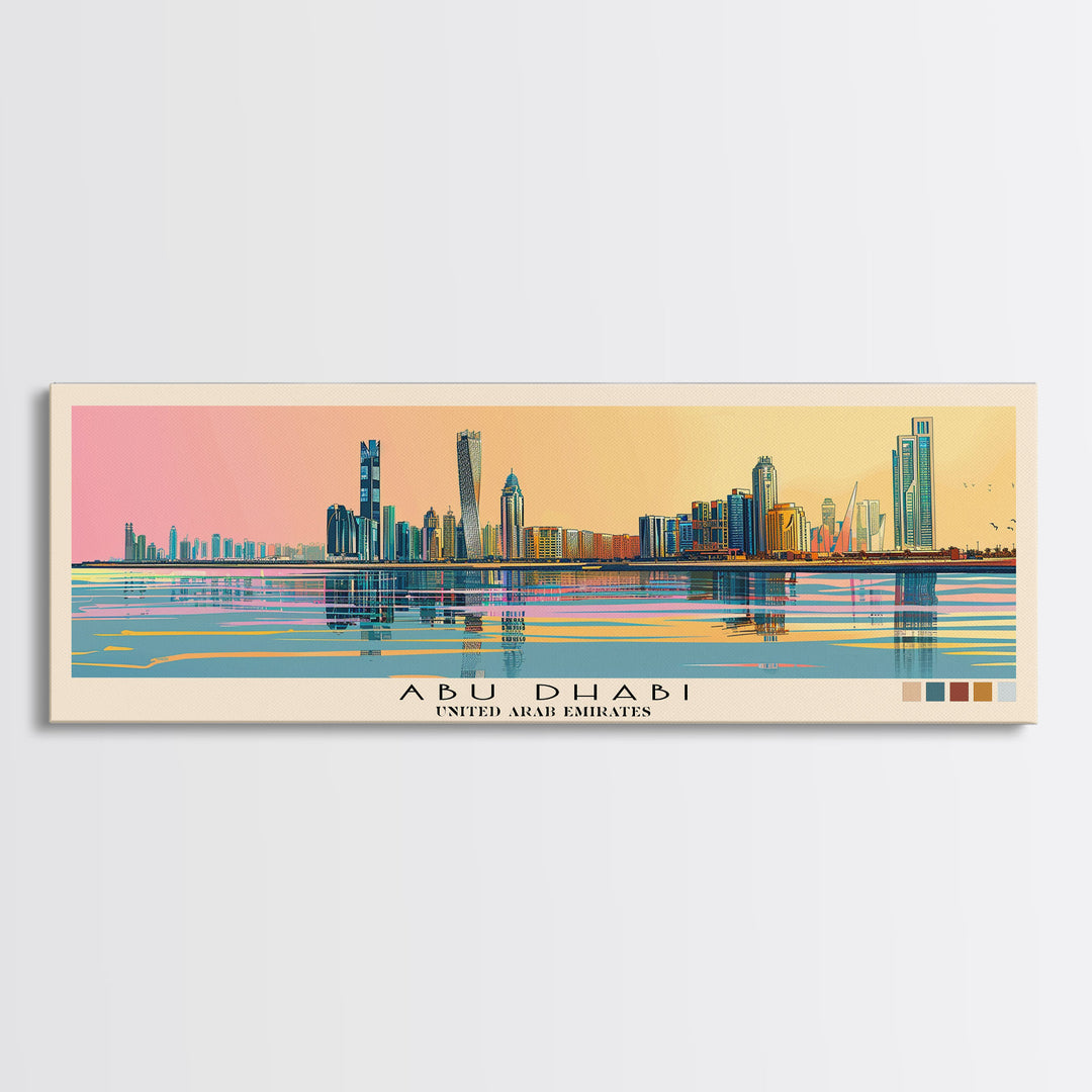 Abu Dhabi, United Arab Emirates Panoramic Canvas Print, Abu Dhabi, United Arab Emirates Painting, United Arab Emirates Art, Abu Dhabi Travel Poster, Travel Art, Housewarming Gift