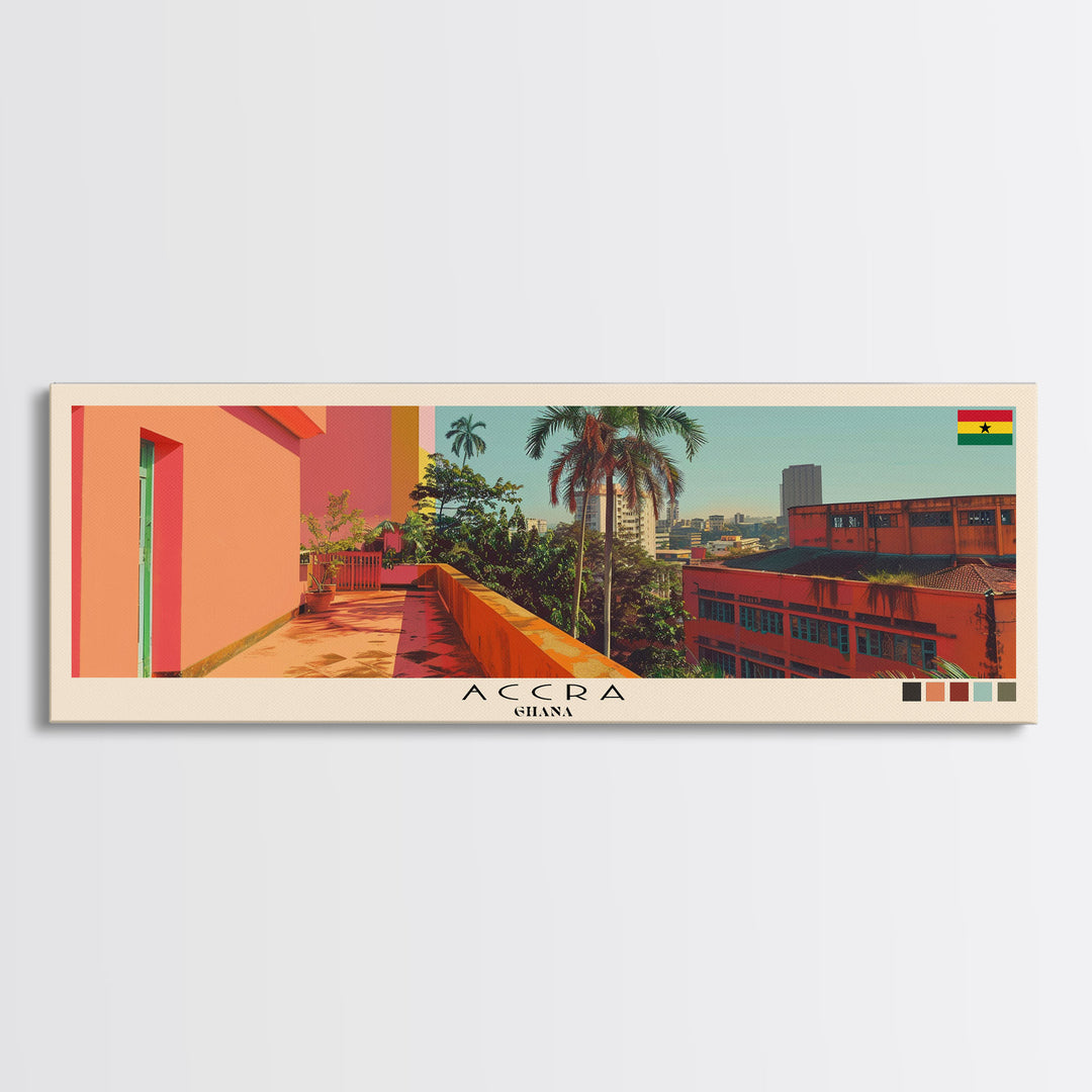 Accra, Ghana Panoramic Canvas Print, Accra, Ghana Painting, Ghana Art, Accra Travel Poster, Travel Art, Guest Room Painting