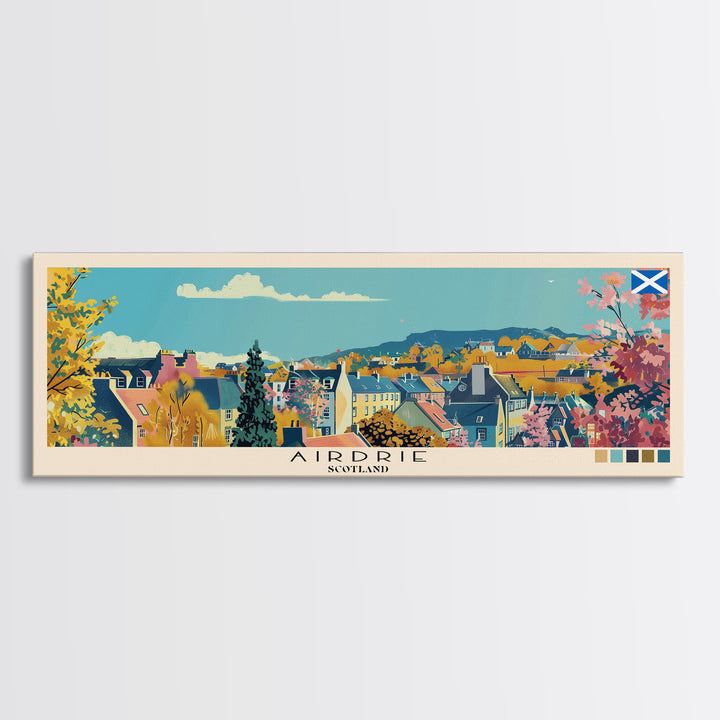 Airdrie, Scotland Panoramic Canvas Print, Airdrie, Scotland Painting, Scotland Art, Airdrie Travel Poster, Travel Art, Living Room Painting