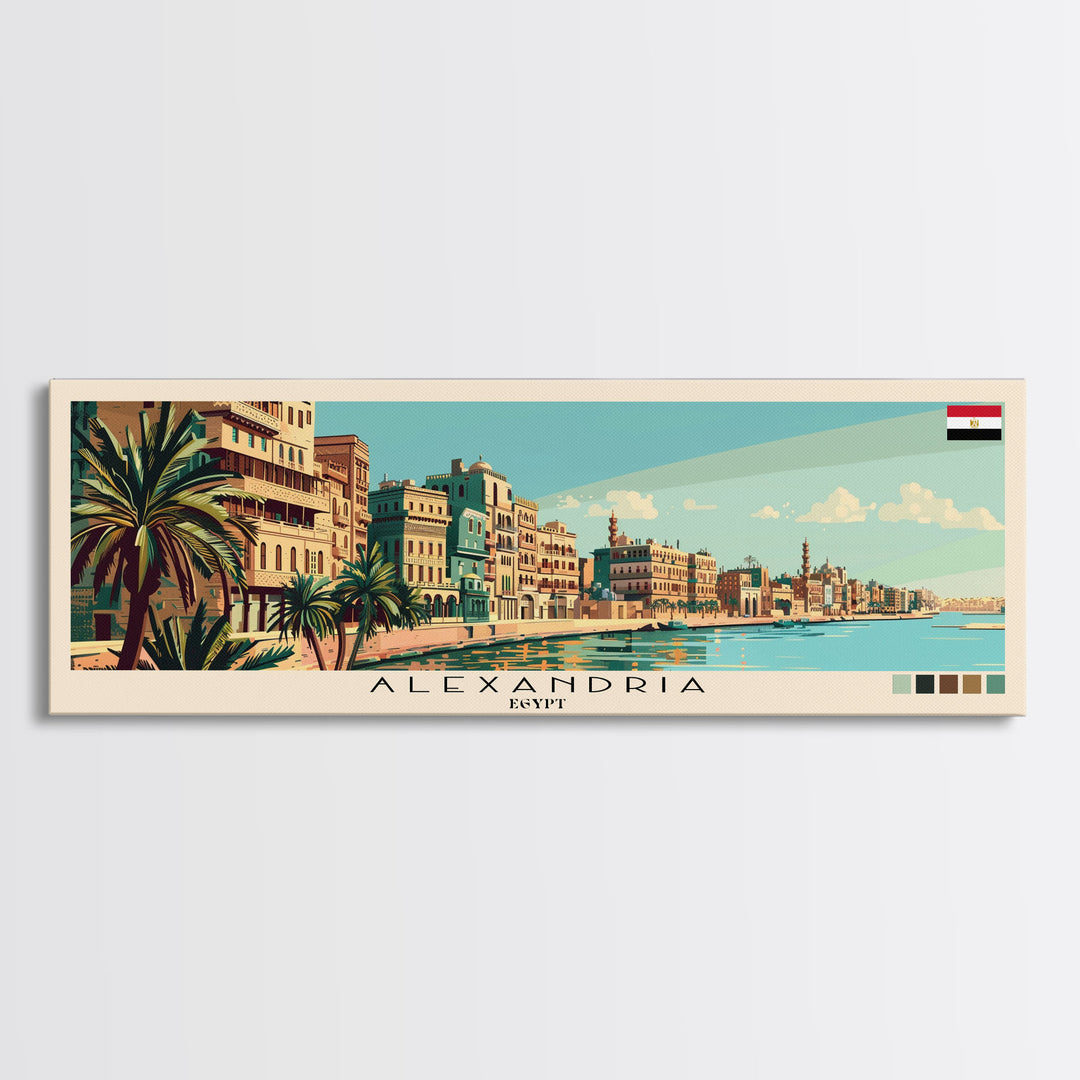 Alexandria, Egypt Panoramic Canvas Print, Alexandria, Egypt Painting, Egypt Art, Alexandria Travel Poster, Travel Art, Guest Room Painting