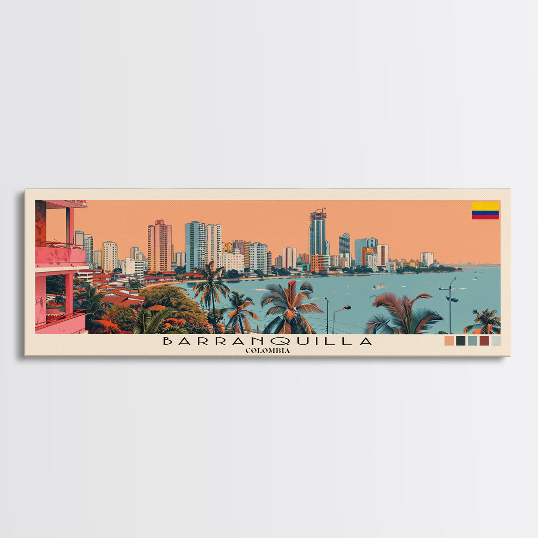 Barranquilla, Colombia Panoramic Canvas Print, Barranquilla, Colombia Painting, Colombia Art, Barranquilla Travel Poster, Travel Art, Guest Room Painting