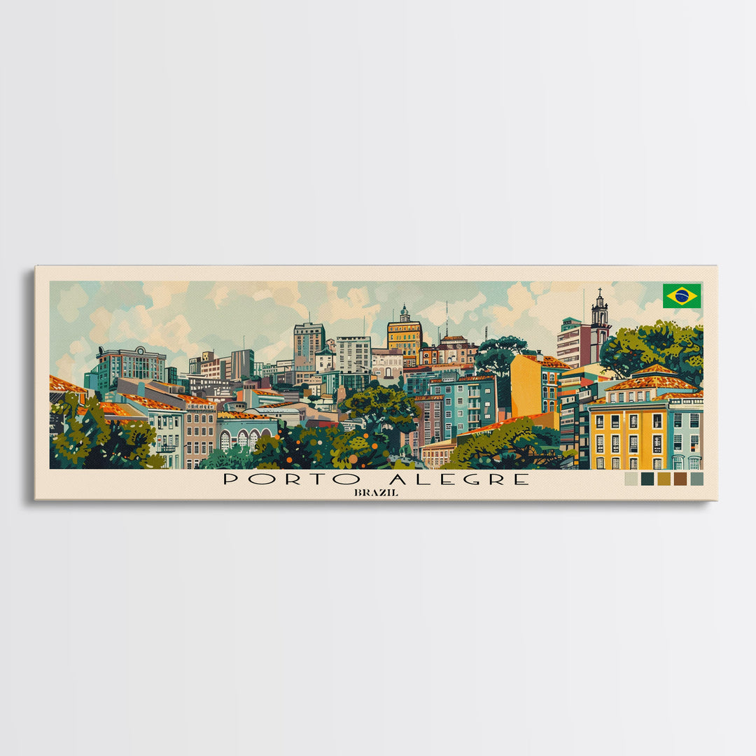 Porto Alegre, Brazil Panoramic Canvas Print, Porto Alegre, Brazil Painting, Brazil Art, Porto Alegre Travel Poster, Travel Art, Housewarming Gift