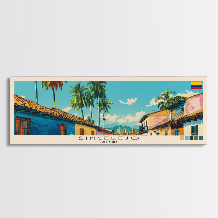 Sincelejo, Colombia Panoramic Canvas Print, Sincelejo, Colombia Painting, Colombia Art, Sincelejo Travel Poster, Travel Art, Living Room Painting