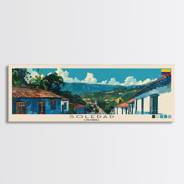 Soledad, Colombia Panoramic Canvas Print, Soledad, Colombia Painting, Colombia Art, Soledad Travel Poster, Travel Art, Guest Room Painting