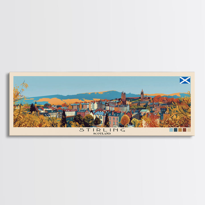 Stirling, Scotland Panoramic Canvas Print, Stirling, Scotland Painting, Scotland Art, Stirling Travel Poster, Travel Art, Living Room Painting