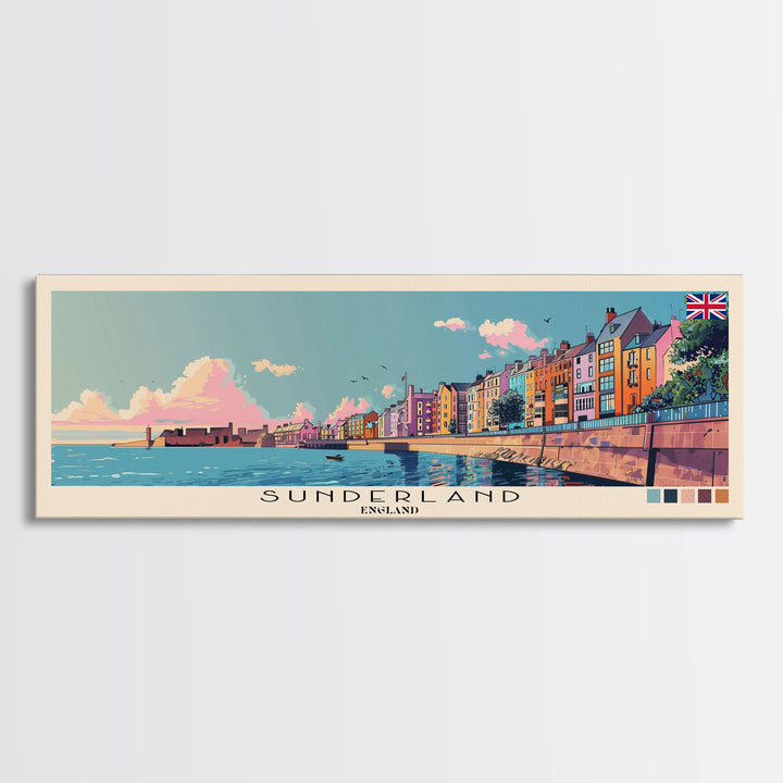 Sunderland, England Panoramic Canvas Print, Sunderland, England Painting, England Art, Sunderland Travel Poster, Travel Art, Housewarming Gift