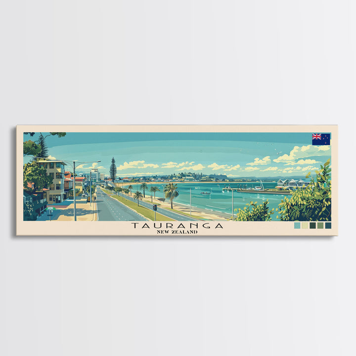 Tauranga, New Zealand Panoramic Canvas Print, Tauranga, New Zealand Painting, New Zealand Art, Tauranga Travel Poster, Travel Art, Guest Room Painting