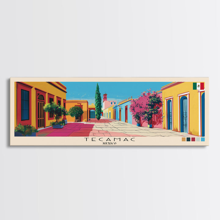 Tecamac, Mexico Panoramic Canvas Print, Tecamac, Mexico Painting, Mexico Art, Tecamac Travel Poster, Travel Art, Vacation Gift