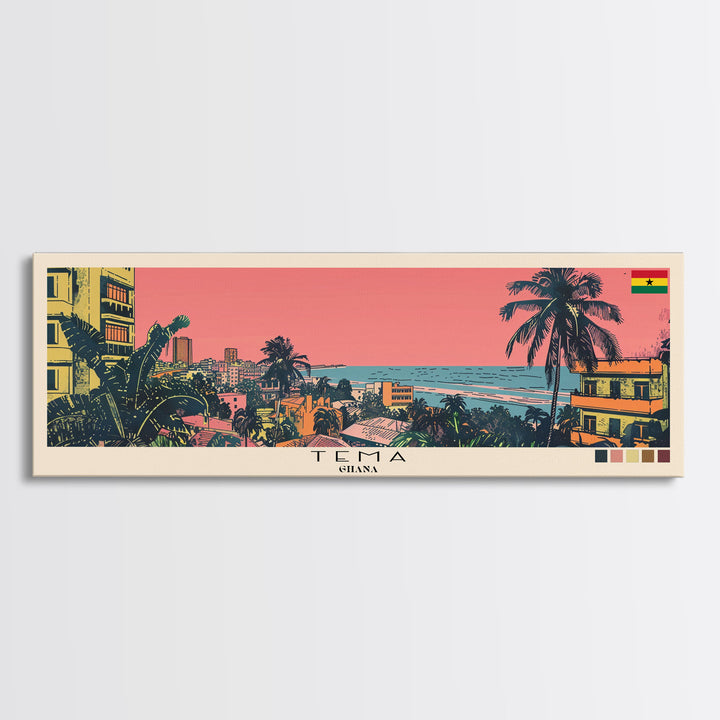 Tema, Ghana Panoramic Canvas Print, Tema, Ghana Painting, Ghana Art, Tema Travel Poster, Travel Art, Housewarming Gift