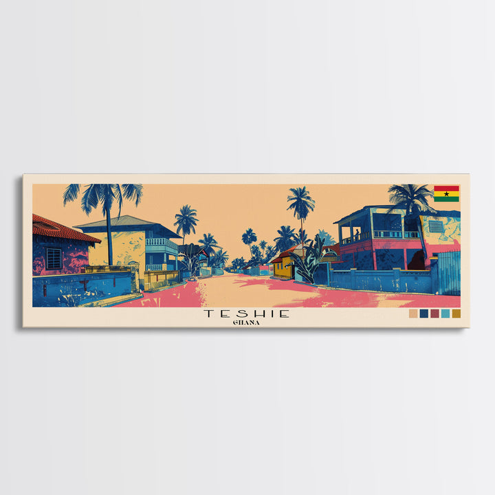 Teshie, Ghana Panoramic Canvas Print, Teshie, Ghana Painting, Ghana Art, Teshie Travel Poster, Travel Art, Living Room Painting