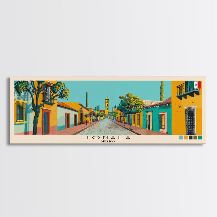 Tonala, Mexico Panoramic Canvas Print, Tonala, Mexico Painting, Mexico Art, Tonala Travel Poster, Travel Art, Guest Room Painting