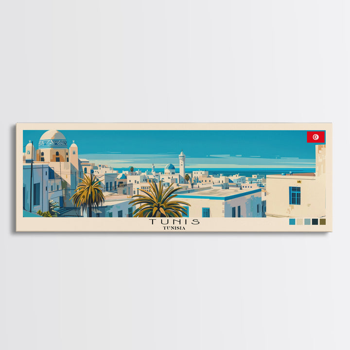 Tunis, Tunisia Panoramic Canvas Print, Tunis, Tunisia Painting, Tunisia Art, Tunis Travel Poster, Travel Art, Guest Room Painting