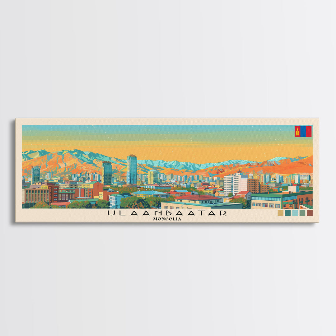 Ulaanbaatar, Mongolia Panoramic Canvas Print, Ulaanbaatar, Mongolia Painting, Mongolia Art, Ulaanbaatar Travel Poster, Travel Art, Housewarming Gift