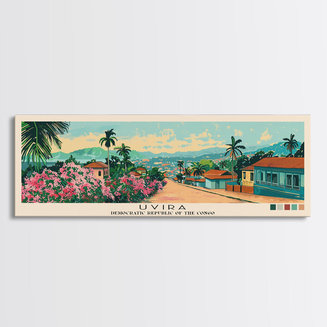 Uvira, Congo Panoramic Canvas Print, Uvira, Congo Painting, Congo Art, Uvira Travel Poster, Travel Art, Guest Room Painting