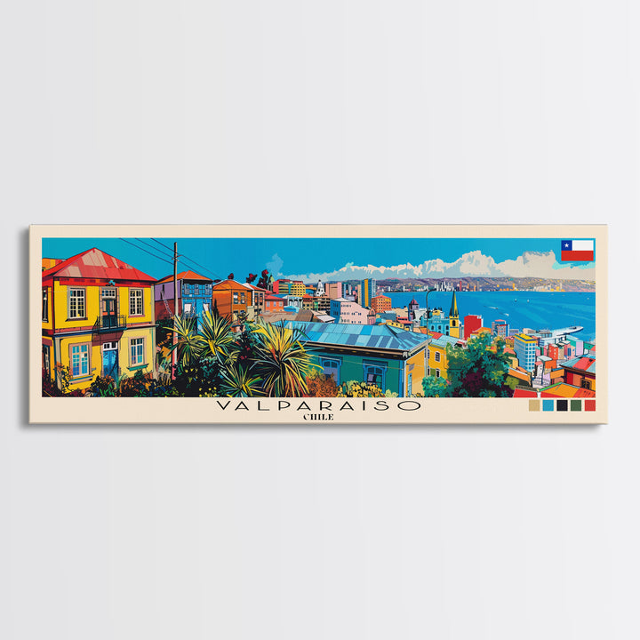 Valparaiso, Chile Panoramic Canvas Print, Valparaiso, Chile Painting, Chile Art, Valparaiso Travel Poster, Travel Art, Living Room Painting