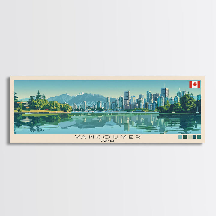 Vancouver, Canada Panoramic Canvas Print, Vancouver, Canada Painting, Canada Art, Vancouver Travel Poster, Travel Art, Housewarming Gift