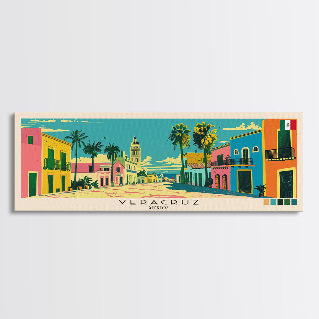 Veracruz, Mexico Panoramic Canvas Print, Veracruz, Mexico Painting, Mexico Art, Veracruz Travel Poster, Travel Art, Guest Room Painting