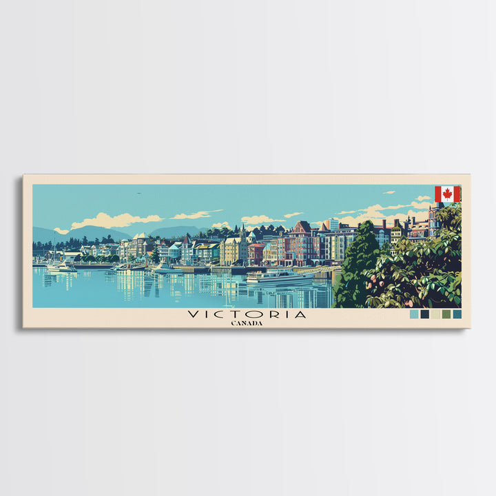 Victoria, Canada Panoramic Canvas Print, Victoria, Canada Painting, Canada Art, Victoria Travel Poster, Travel Art, Guest Room Painting