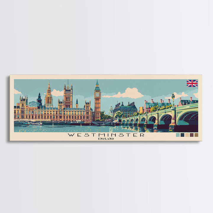 Westminster, England Panoramic Canvas Print, Westminster, England Painting, England Art, Westminster Travel Poster, Travel Art, Vacation Gift