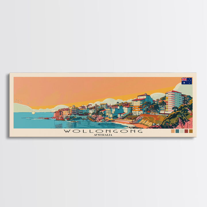 Wollongong, Australia Panoramic Canvas Print, Wollongong, Australia Painting, Australia Art, Wollongong Travel Poster, Travel Art, Vacation Gift