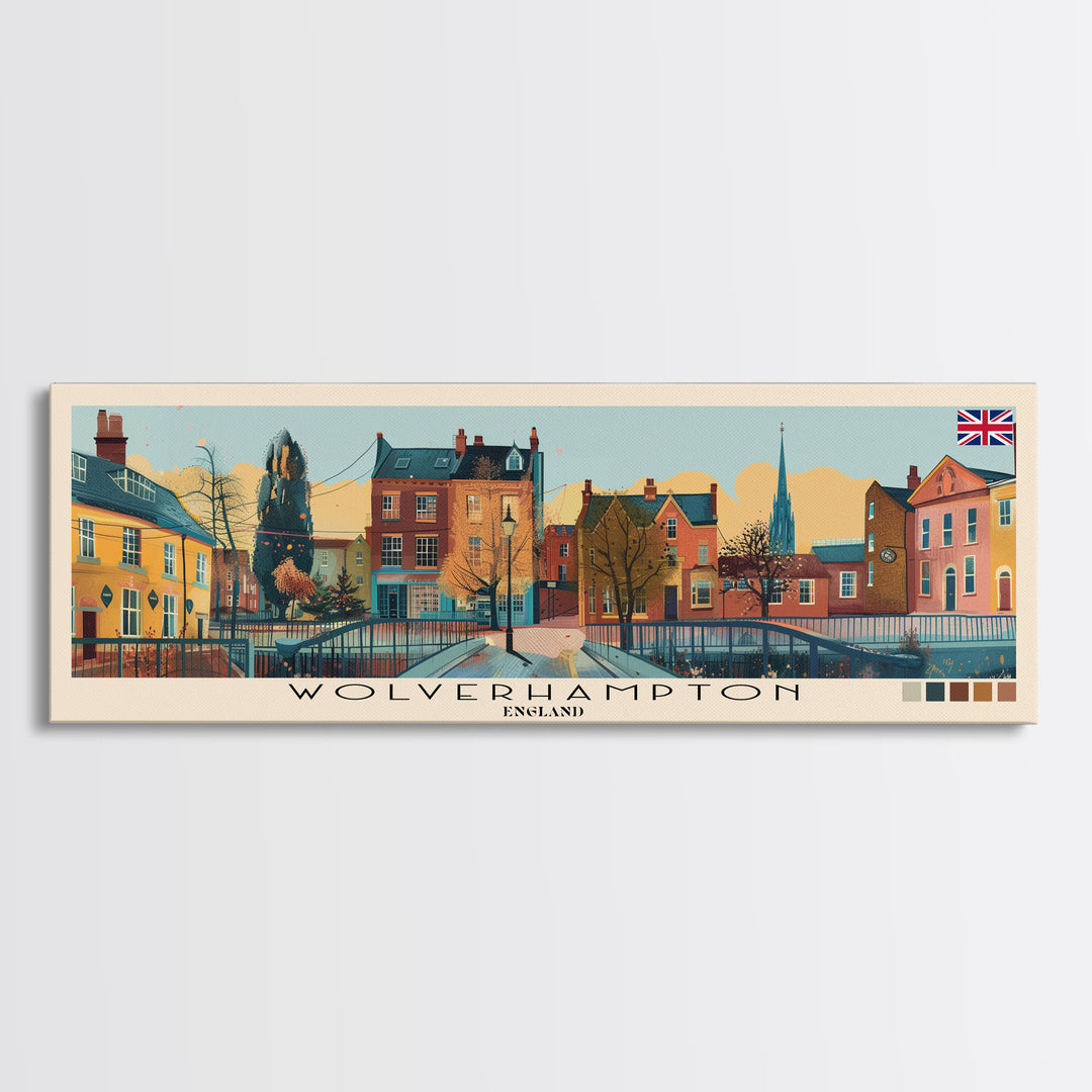 Wolverhampton, England Panoramic Canvas Print, Wolverhampton, England Painting, England Art, Wolverhampton Travel Poster, Travel Art, Living Room Painting